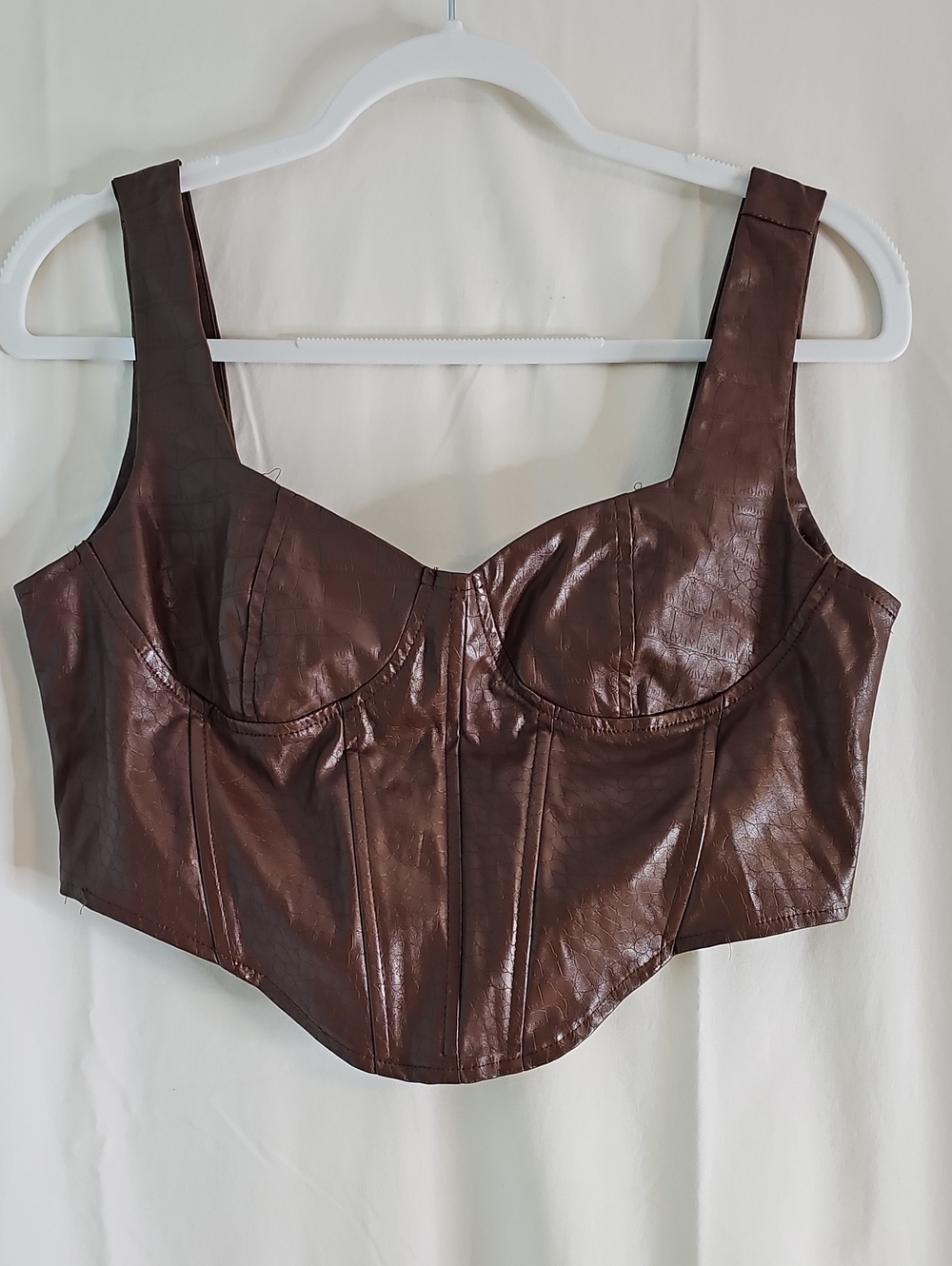 PRETTYLITTLETHING Brown Pleather Bustier Crop Top - Women's